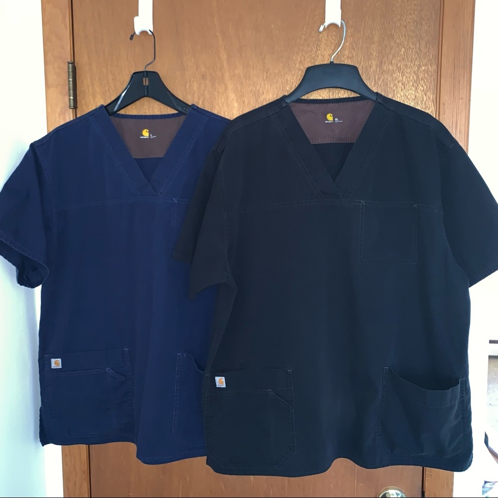 Men’s L / XL CARHARTT Ripstop Utility Scrub Tops C15208 Navy & Black Lot of 2